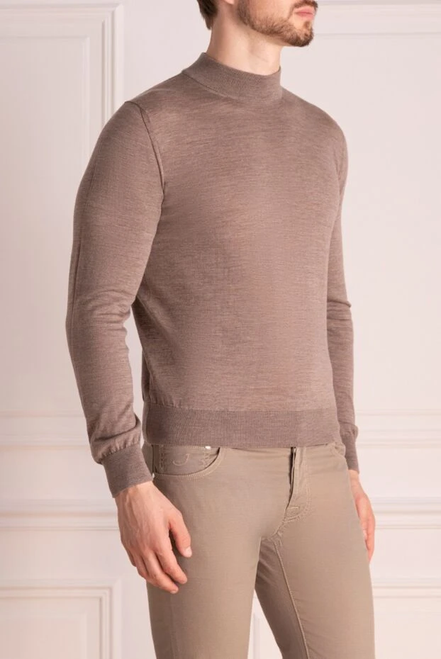 Cesare di Napoli man men's jumper with a high stand-up collar made of wool, beige buy with prices and photos 174808 - photo 2