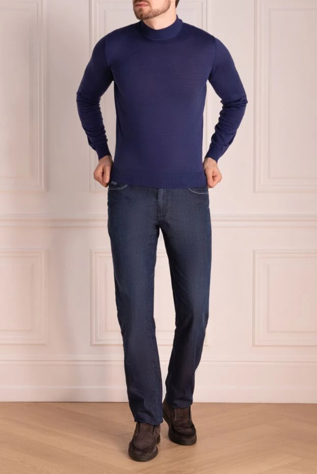 Cesare di Napoli man men's jumper with a high stand-up collar made of wool, blue buy with prices and photos 174810 - photo 2