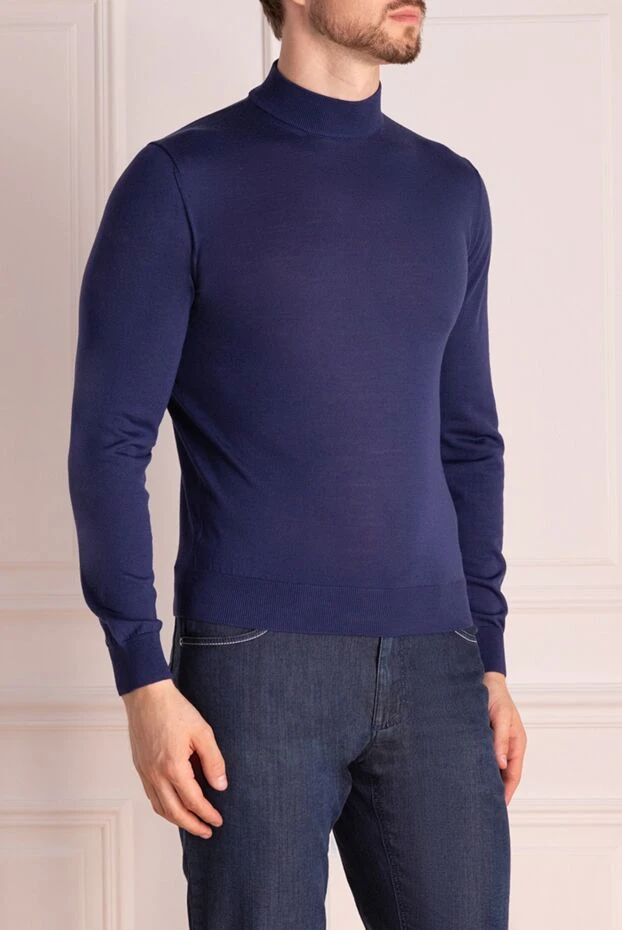 Cesare di Napoli man men's jumper with a high stand-up collar made of wool, blue buy with prices and photos 174810 - photo 2