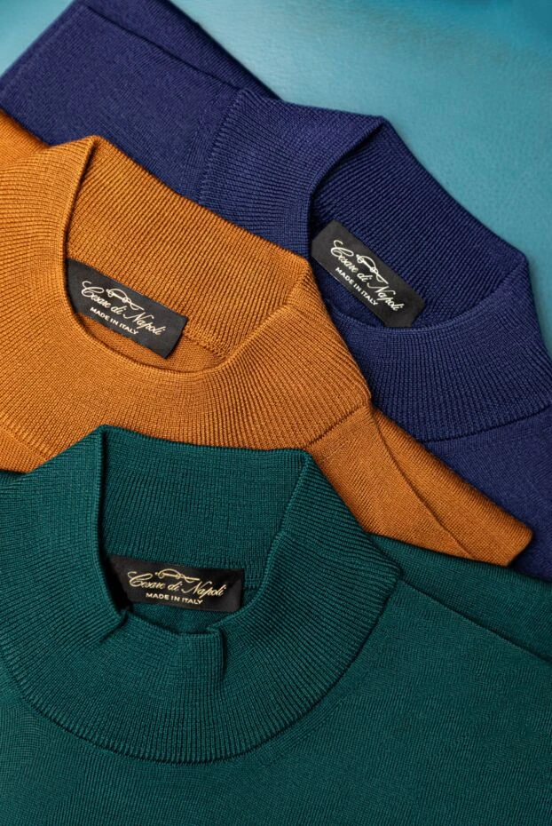 Cesare di Napoli mens rich blue wool jumper with a high stand-up collar 174810 - photo 2