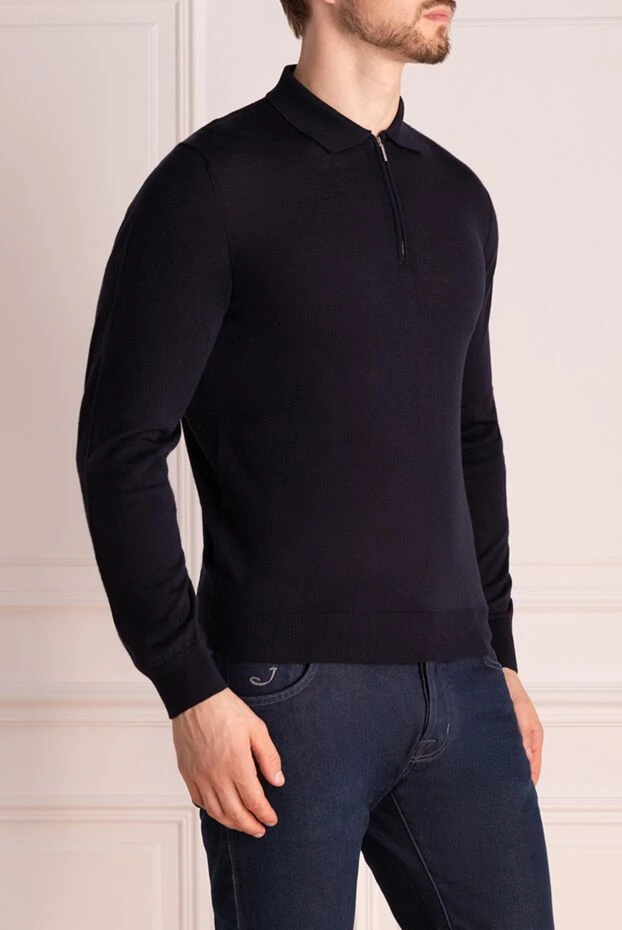 Cesare di Napoli man men's blue long sleeve wool polo buy with prices and photos 174812 - photo 2