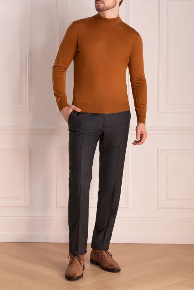 Cesare di Napoli man men's jumper with a high stand-up collar, brown wool buy with prices and photos 174813 - photo 1