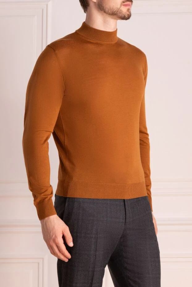 Cesare di Napoli man men's jumper with a high stand-up collar, brown wool buy with prices and photos 174813 - photo 2