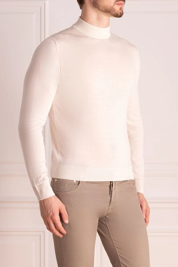 Cesare di Napoli man men's jumper with high stand-up collar made of wool white buy with prices and photos 174814 - photo 2
