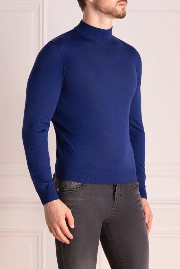 Cesare di Napoli man men's jumper with a high stand-up collar made of wool, blue buy with prices and photos 174824 - photo 2