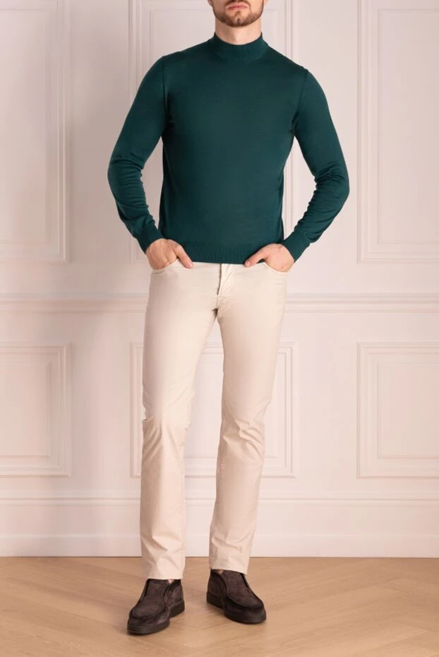 Cesare di Napoli man men's jumper with a high stand-up collar made of wool green buy with prices and photos 174827 - photo 1