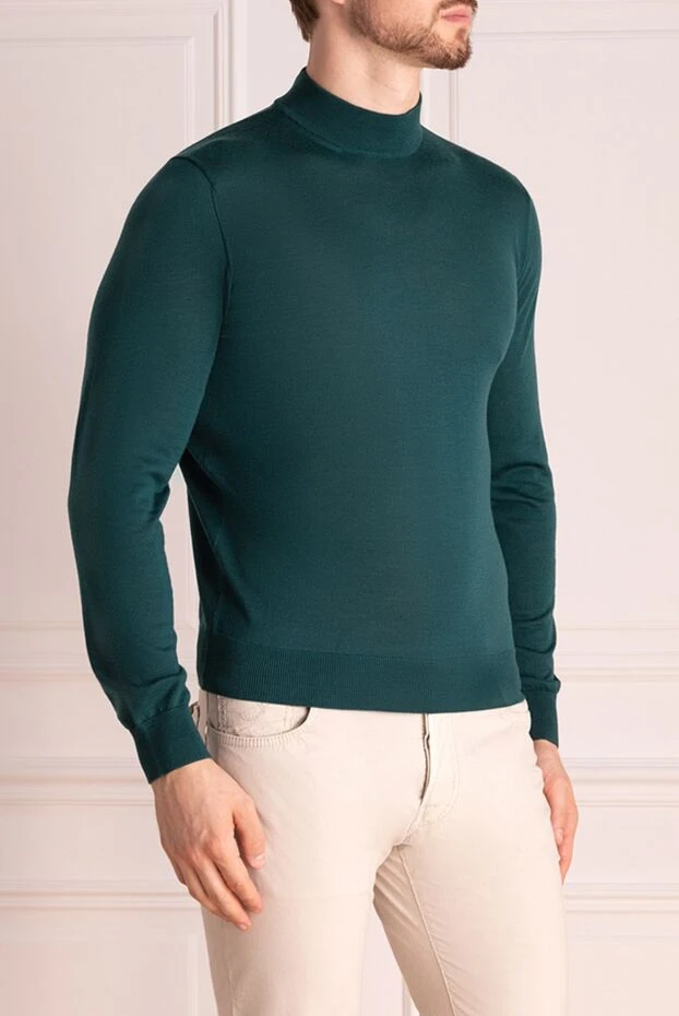 Cesare di Napoli man men's jumper with a high stand-up collar made of wool green buy with prices and photos 174827 - photo 2