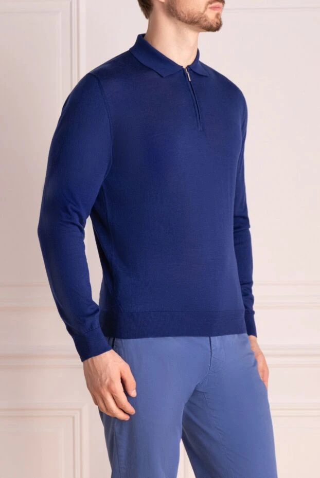 Cesare di Napoli man men's blue long sleeve wool polo buy with prices and photos 174828 - photo 2