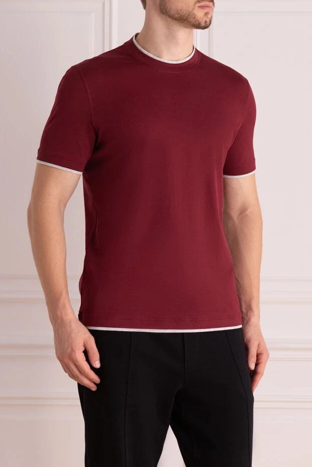 Brunello Cucinelli футболка з бавовни чоловіча бордова 174853 - фото 3