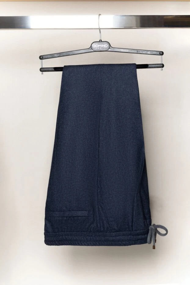 Brunello Cucinelli men's blue wool trousers with pleats 174864 - photo 2