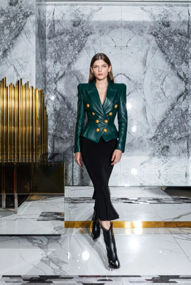 Balmain green leather jacket for women 174934 - photo 3