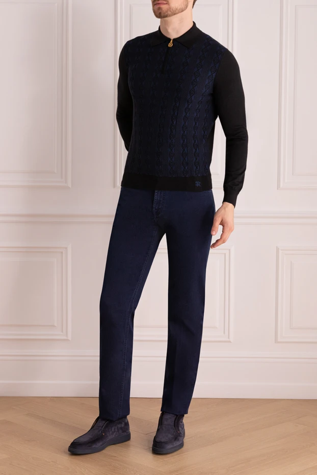 Stefano Ricci men's blue long sleeve polo shirt with black collar and sleeves 175043 - photo 2