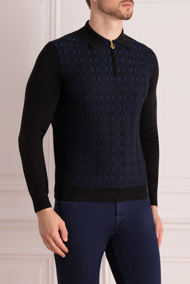 Stefano Ricci men's blue long sleeve polo shirt with black collar and sleeves 175043 - photo 3