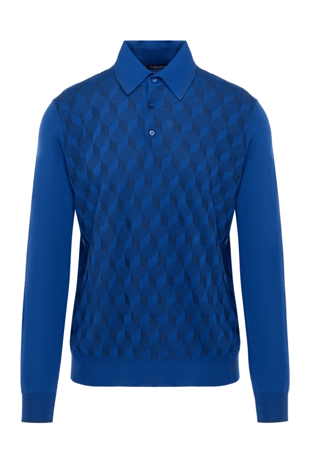 Яскраво-синє поло з довгим рукавом чоловіче на удзиках - фото 1