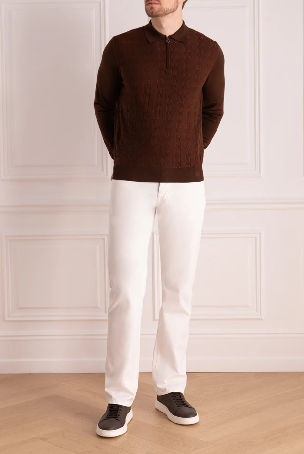 Stefano Ricci men's brown long sleeve polo shirt with textured pattern 175046 - photo 2