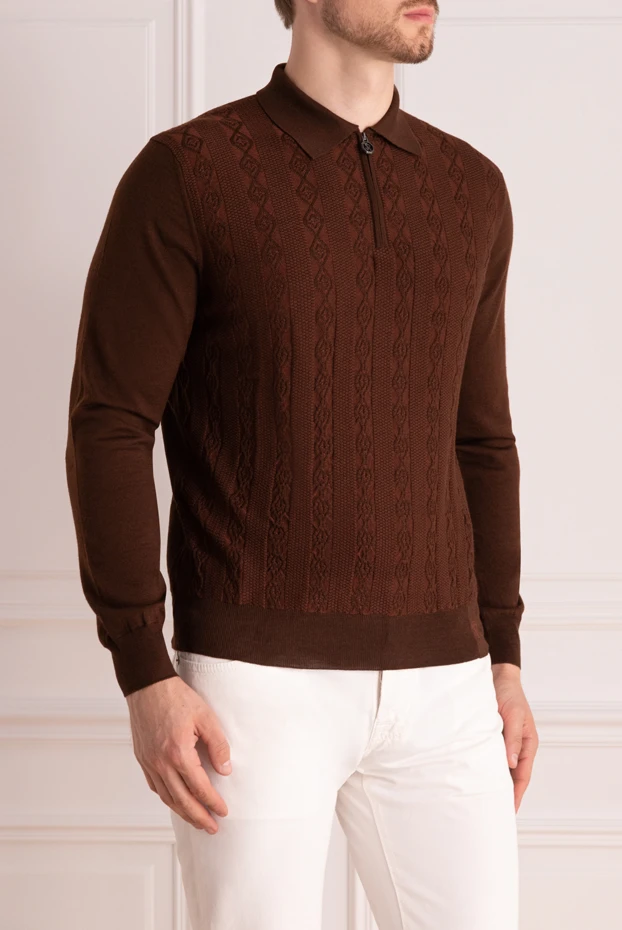 Stefano Ricci men's brown long sleeve polo shirt with textured pattern 175046 - photo 3