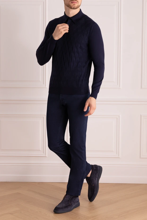 Stefano Ricci men's dark blue long sleeve polo shirt with buttons 175048 - photo 2