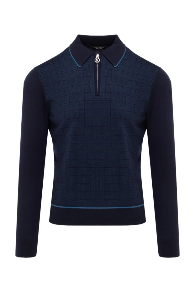 Поло з вовни та шовку з довгим рукавом чоловіче синє - фото 1