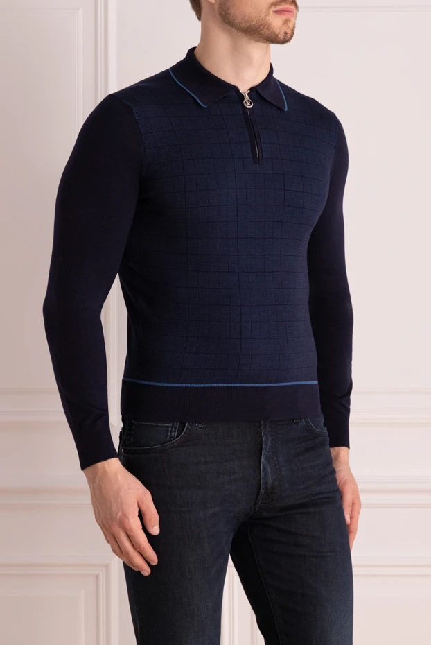 Stefano Ricci polo from wool and silk with long sleeves for men blue 175054 - photo 3