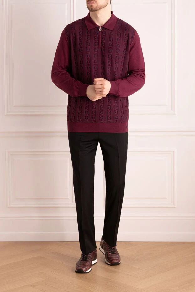 Поло с длинным рукавом мужское бордовое с длинным рукавом - фото 2