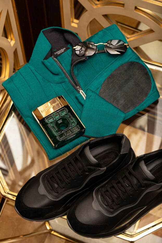 Кросівки з натуральної шкіри чорні із замшевими вставками - фото 2