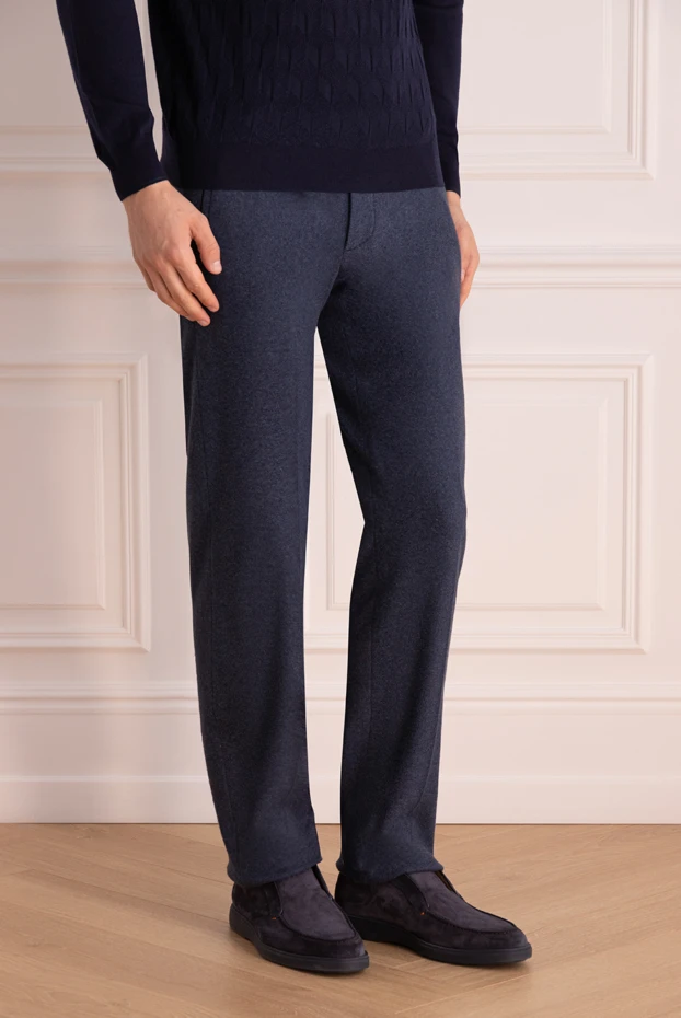 Stefano Ricci брюки мужские из хлопка и кашемира синие 175066 - фото 3