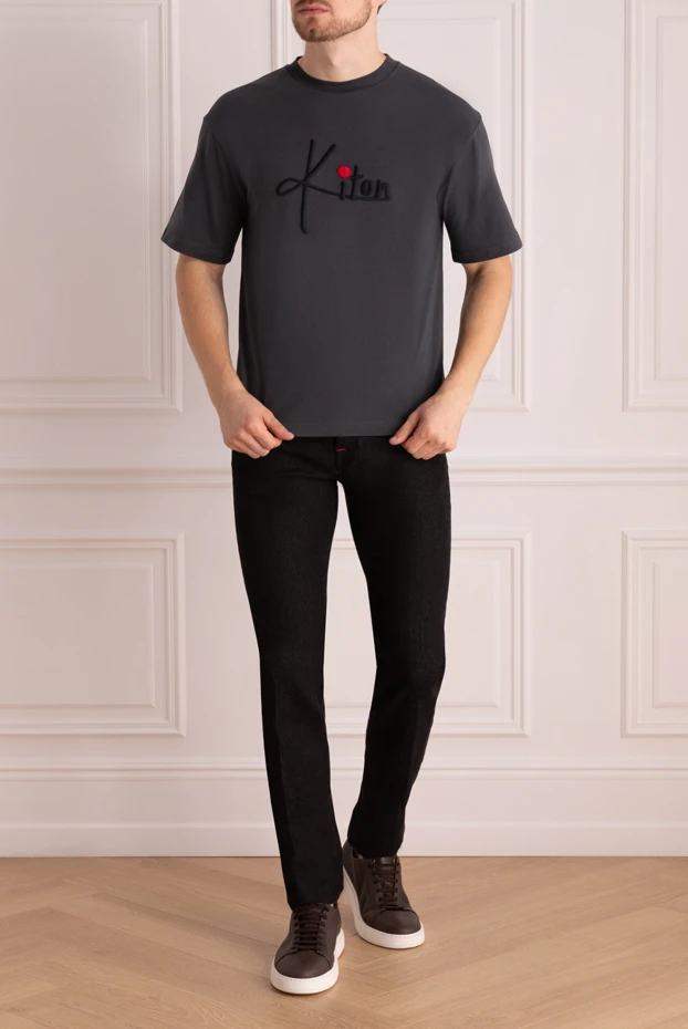 Kiton men's t-shirt, gray, cotton jersey, with logo accent 195657 - photo 2