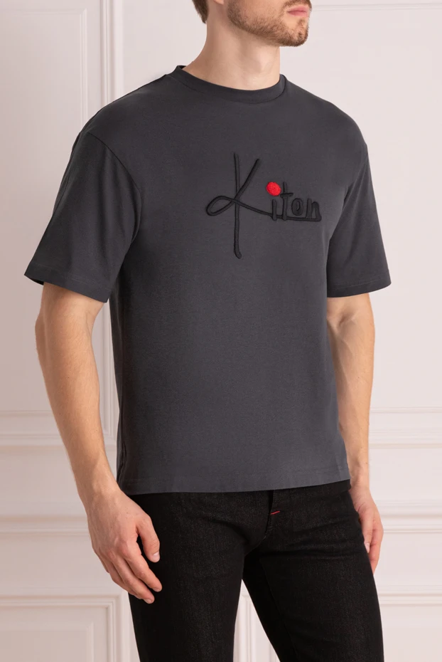 Kiton men's t-shirt, gray, cotton jersey, with logo accent 195657 - photo 3
