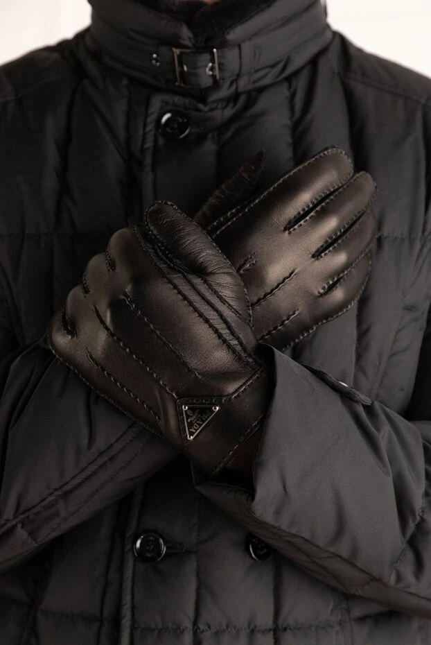 Prada man genuine leather gloves, black, for men 175151 - photo 2