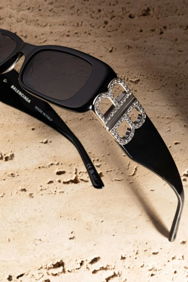 Balenciaga окуляри сонцезахисні з ацетату чорні декоровані лого у стразах на дужці жіночі 175244 - фото 2