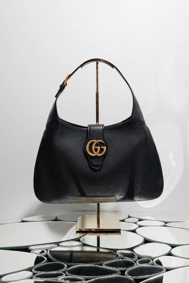 Gucci women's black leather bag with gg logo and short handle 175329 - photo 2