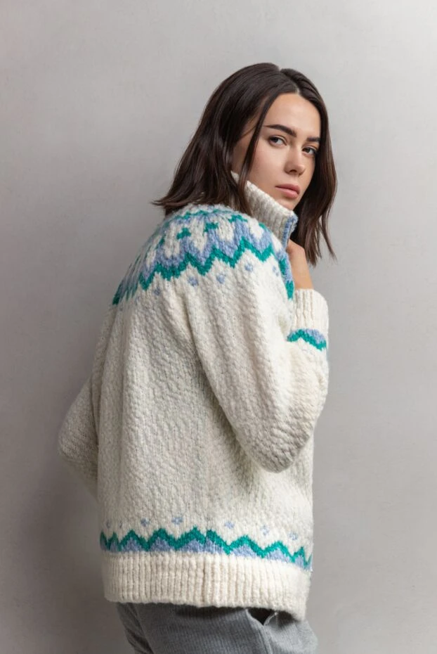 Casheart кардиган в'язаний білий з контрастним візерунком на блискавці жіночий 175556 - фото 2