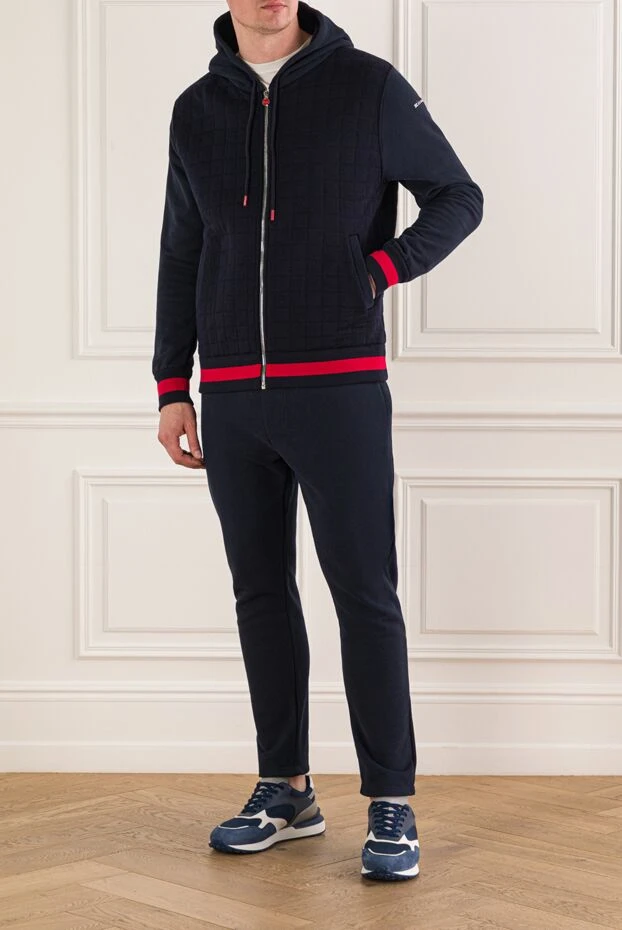 Kiton хлопковый костюм на молнии с капюшоном в тёмно-синем оттенке и красными вставками 175574 - фото 2