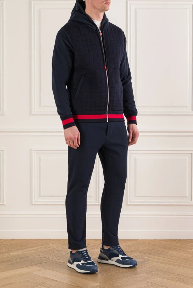 Kiton хлопковый костюм на молнии с капюшоном в тёмно-синем оттенке и красными вставками 175574 - фото 3