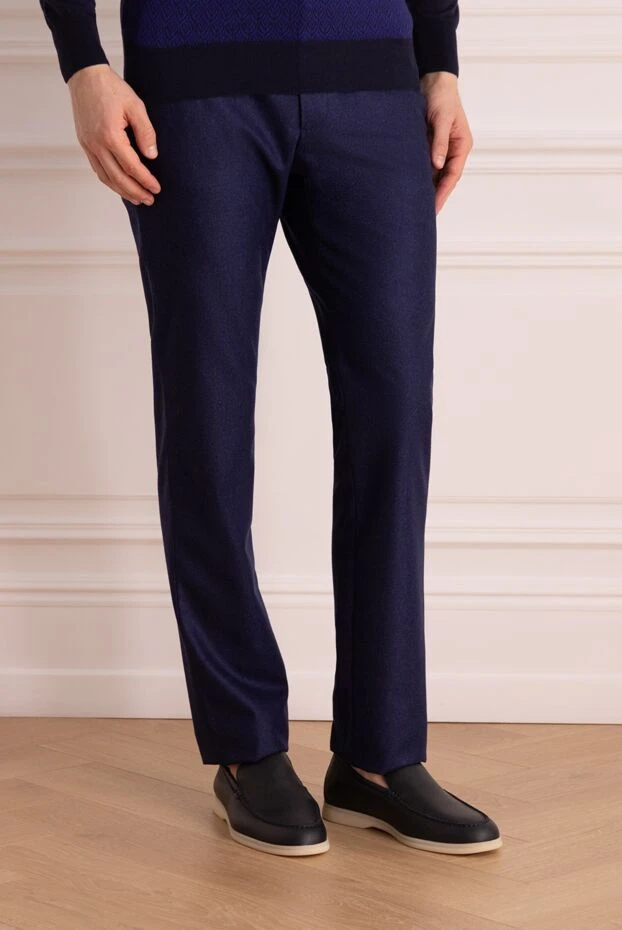 Cesare di Napoli man men's blue wool and cashmere trousers 175596 - photo 3