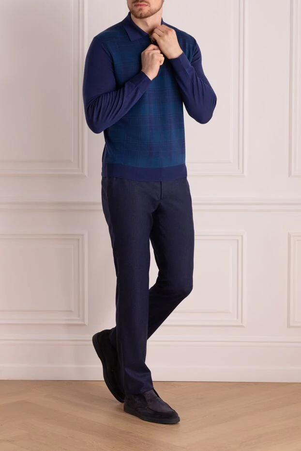 Cesare di Napoli man men's blue wool and cashmere trousers 175593 - photo 2