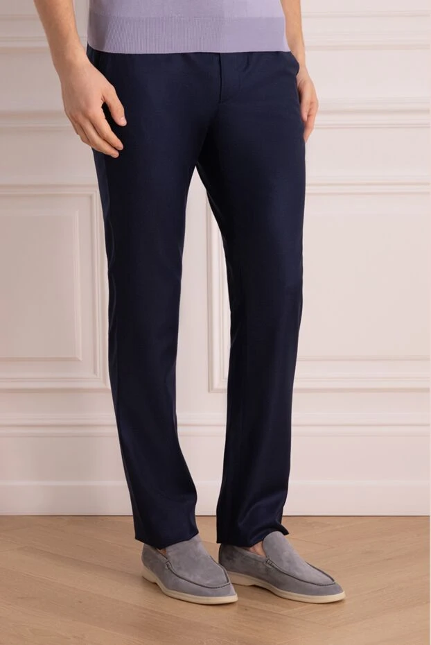 Cesare di Napoli man men's blue wool and cashmere trousers 175596 - photo 3