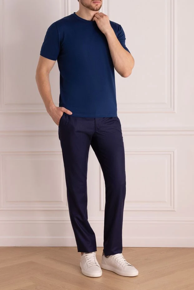 Cesare di Napoli men's solid color t-shirt in deep blue shade 196924 - photo 2