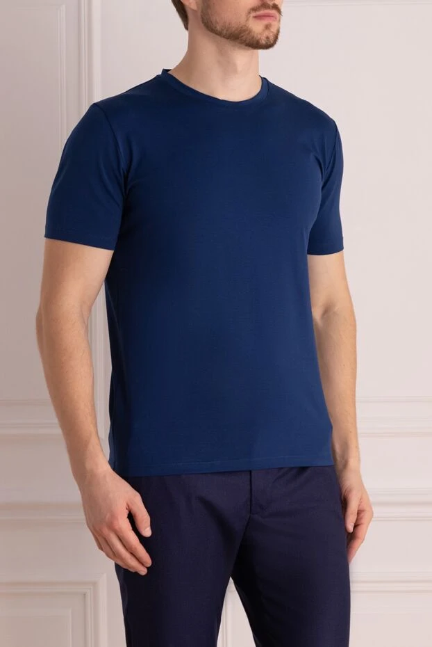 Cesare di Napoli men's solid color t-shirt in deep blue shade 196924 - photo 3