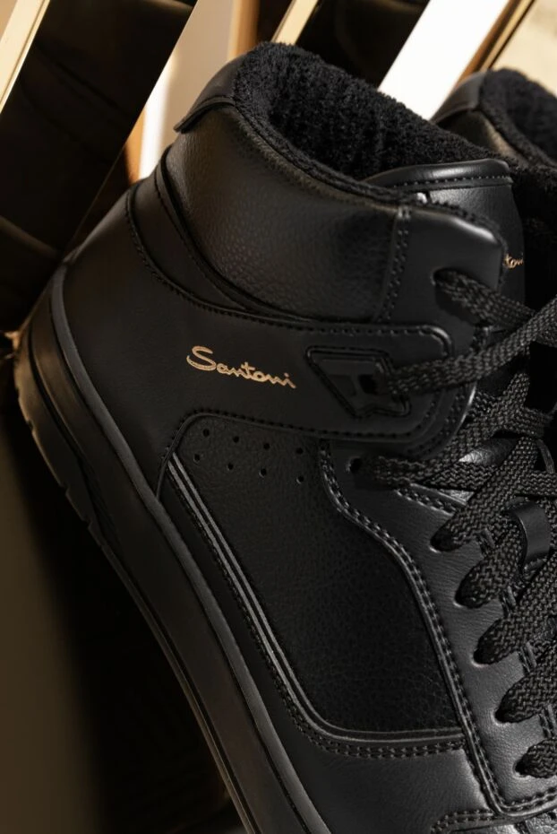 Santoni black leather high-top sneakers men's 175636 - photo 2