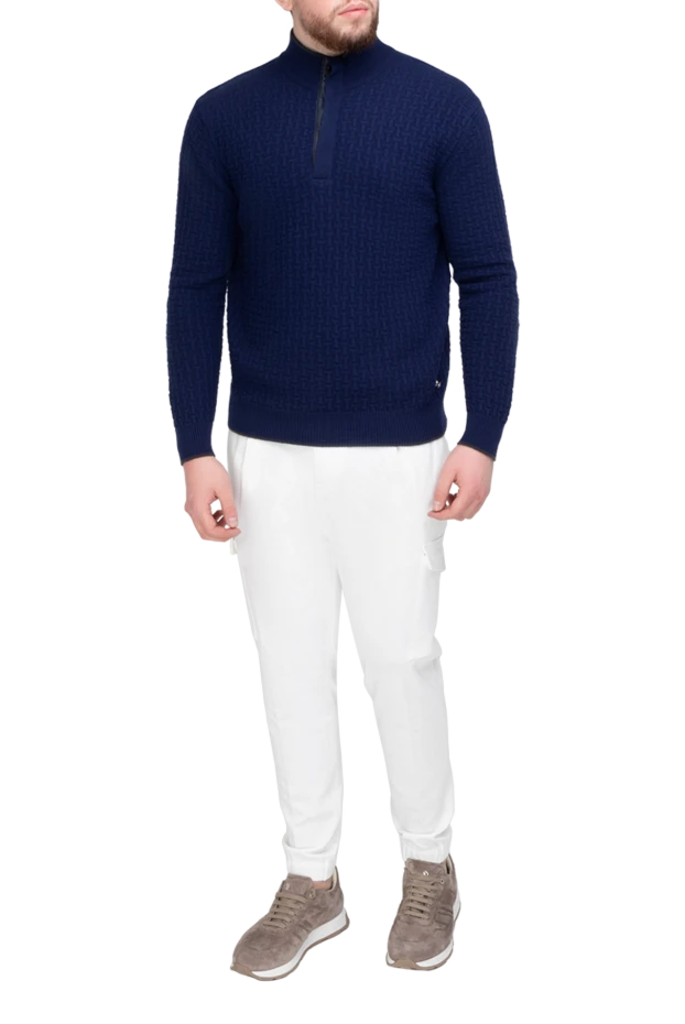 Stefano Ricci джемпер из кашемира фактурный мужской синий 175642 - фото 2