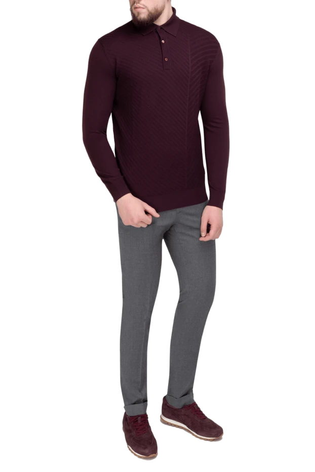 Stefano Ricci поло з довгим рукавом із вовни чоловіче бордове 175647 - фото 2