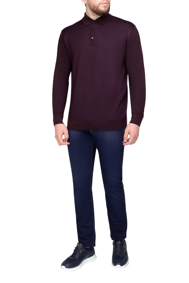 Stefano Ricci поло с длинным рукавом из кашемира и шелка мужское бордовое с длинным рукавом 175648 - фото 2