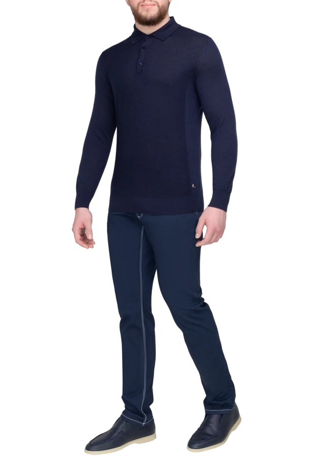 Stefano Ricci long-sleeved cashmere and silk polo for men blue 175651 - photo 2