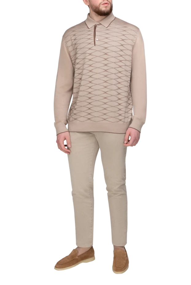 Stefano Ricci long sleeve polo shirt in cashmere and silk, beige, with diamonds 175654 - photo 2