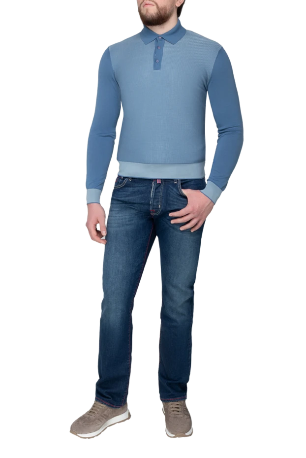 Stefano Ricci long-sleeved cashmere and silk polo for men blue 175655 - photo 2