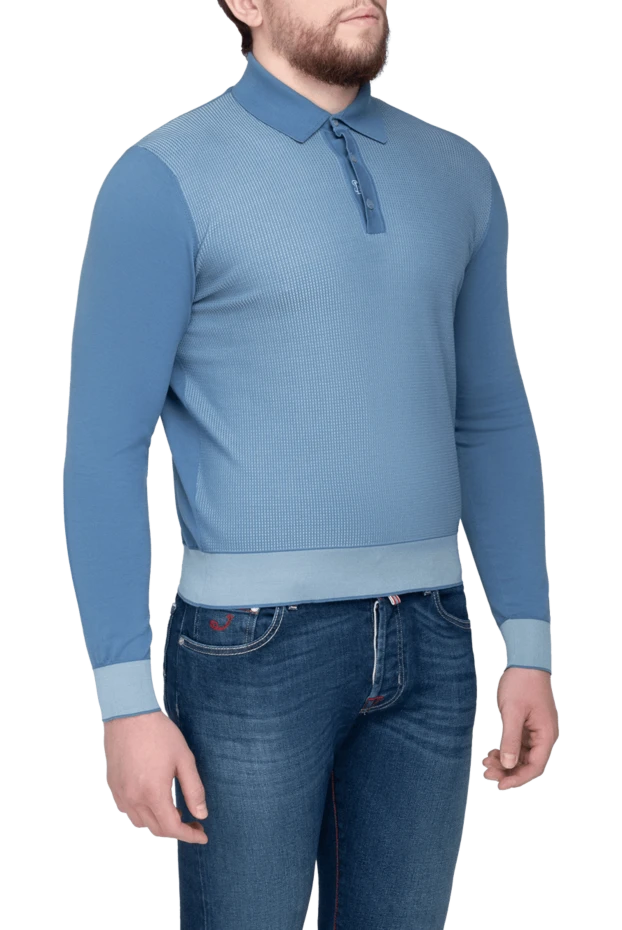 Stefano Ricci long-sleeved cashmere and silk polo for men blue 175655 - photo 3