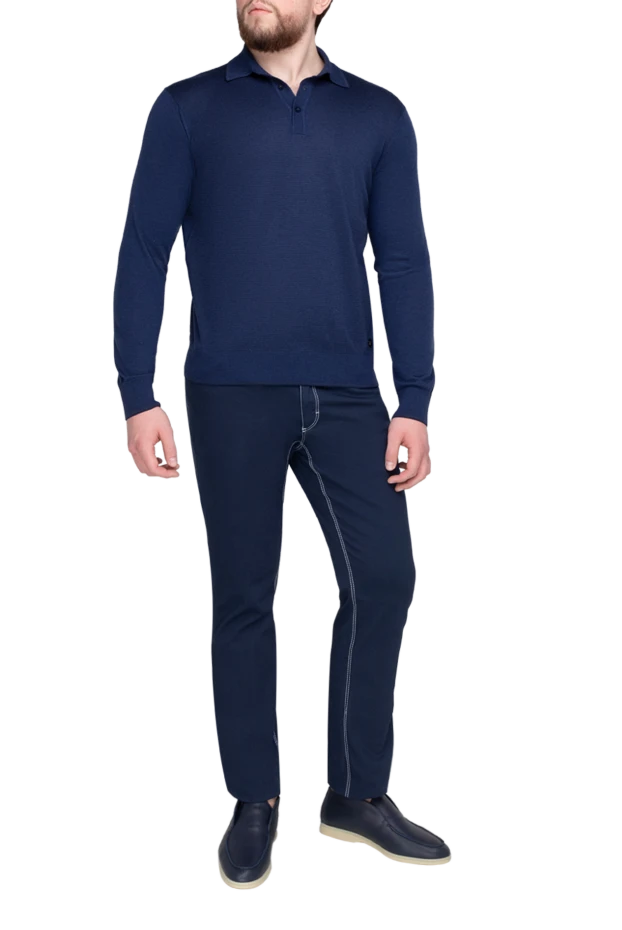 Stefano Ricci long-sleeved cashmere and silk polo for men blue 175656 - photo 2