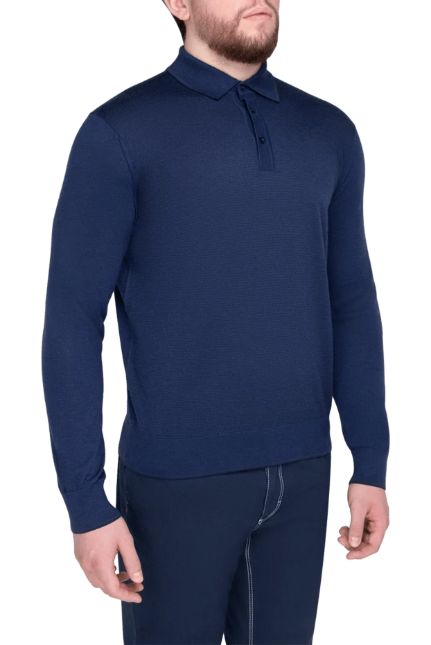 Stefano Ricci long-sleeved cashmere and silk polo for men blue 175656 - photo 3