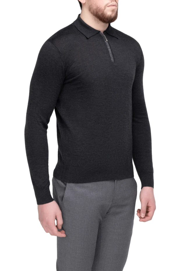 Stefano Ricci поло з довгим рукавом з кашеміру та шовку чоловіче сіре 175659 - фото 3